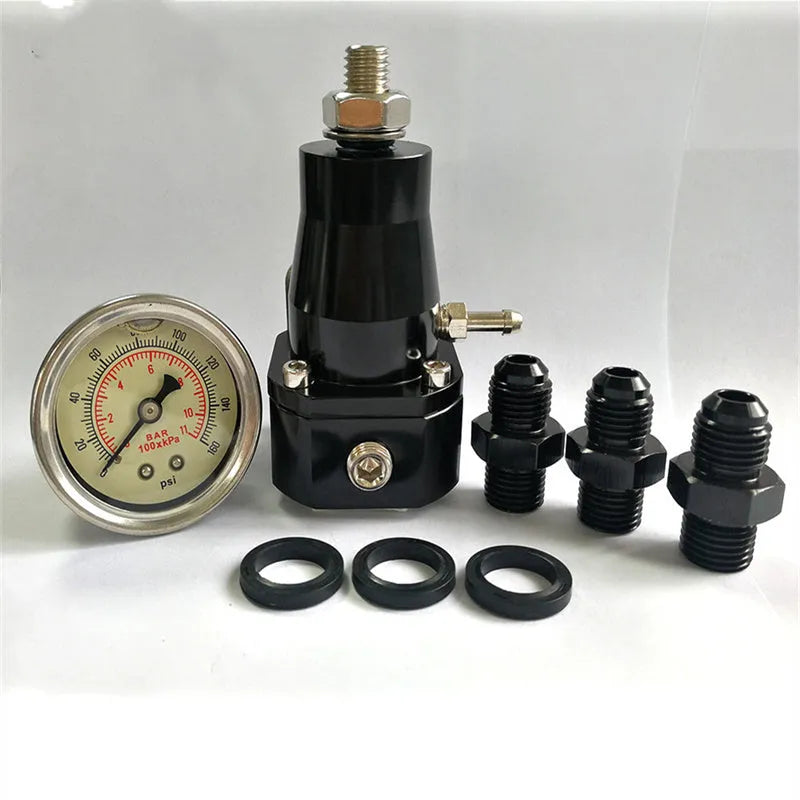 Black CNC aluminium fuel pressure regulator with adjustable 30-70psi range for car accessories