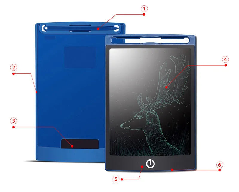 LCD tablet writing pad with pressure sensing screen and erase button, black frame