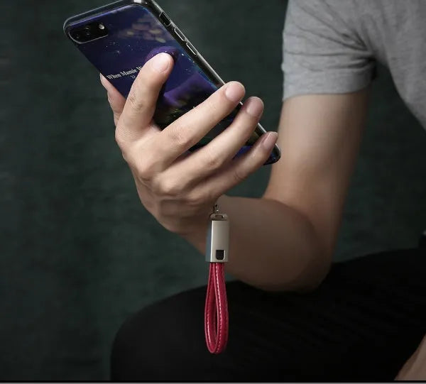 20cm leather USB-C to Lightning charging cable for iPhone in black, brown, or red colours