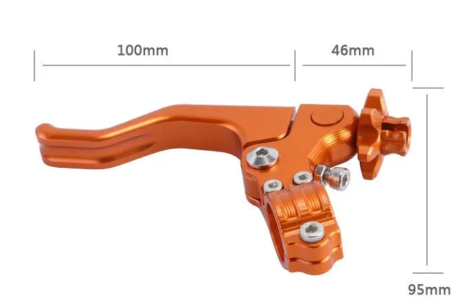 Aluminium alloy universal motorcycle clutch lever shown in multiple colour options including red, blue, black, and silver.