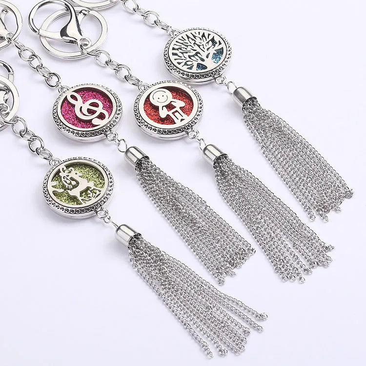 Alloy tassel car pendant with chain and scented cotton pad for vehicle air freshening