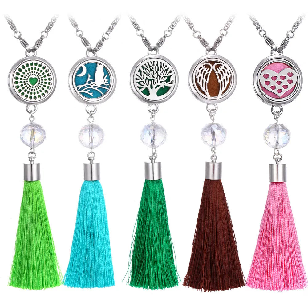 Alloy tassel car pendant with chain and scented cotton pad for vehicle air freshening