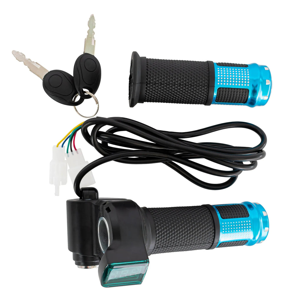 Electric vehicle handlebar section replacement part in blue, red, silver or yellow with 5-core wiring