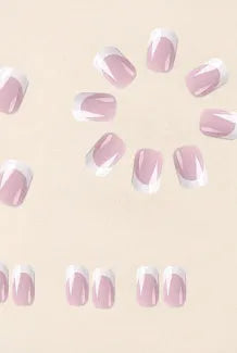24 white artificial nails with plaid pattern design arranged as nail tips