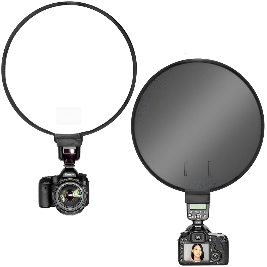 On-camera flash ring soft diffuser in 30cm or 40cm size with alloy strip and 6x10cm opening