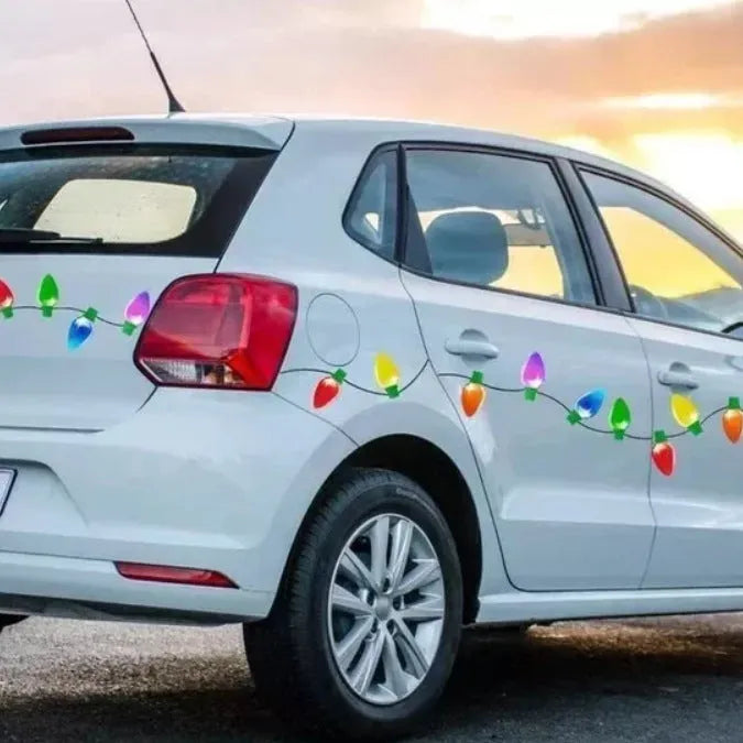 Christmas magnetic reflective bulb set with 24 bulb shapes and 12 wire elements on metal surface