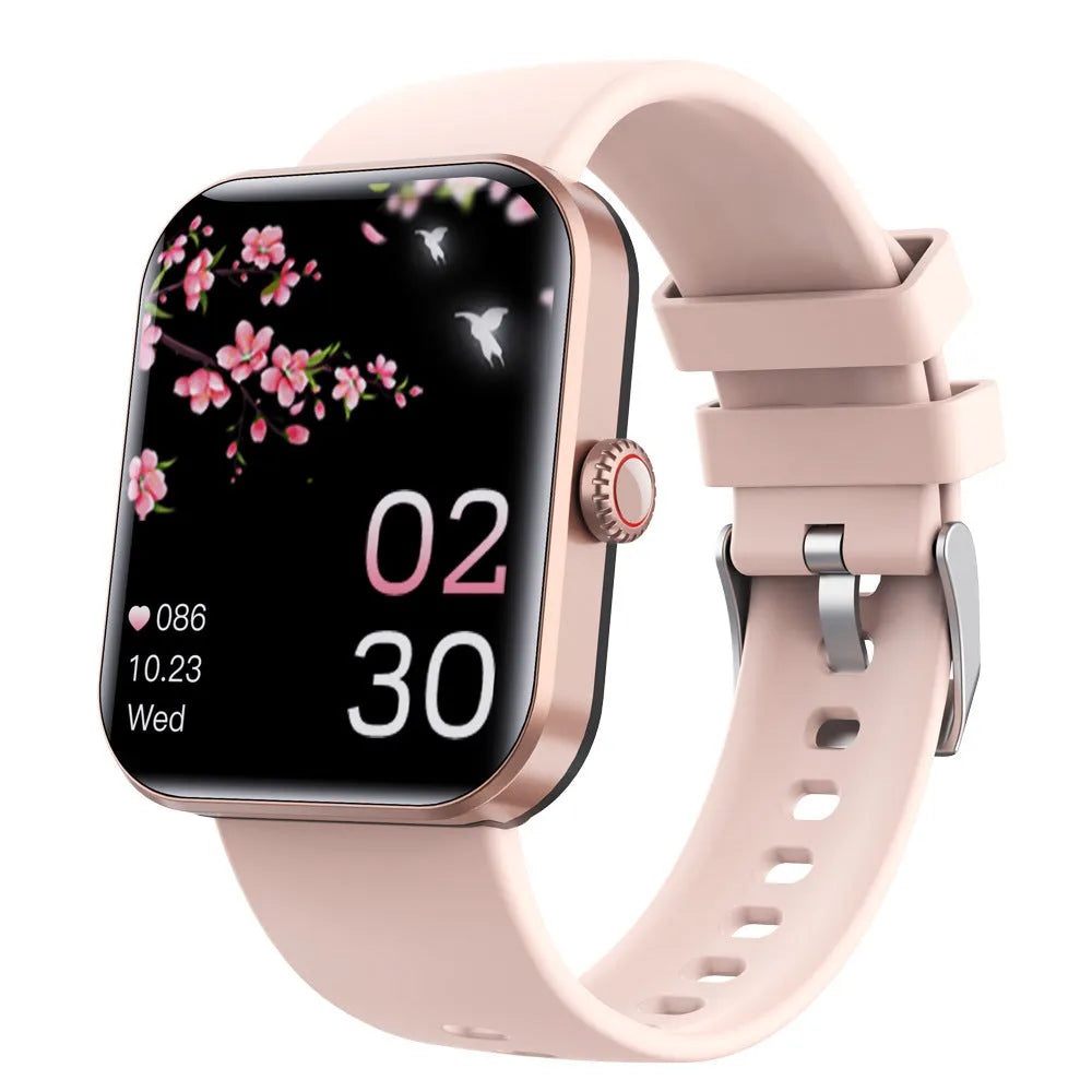 F57L sports watch with heart rate and blood pressure display on a wrist with a silicone strap