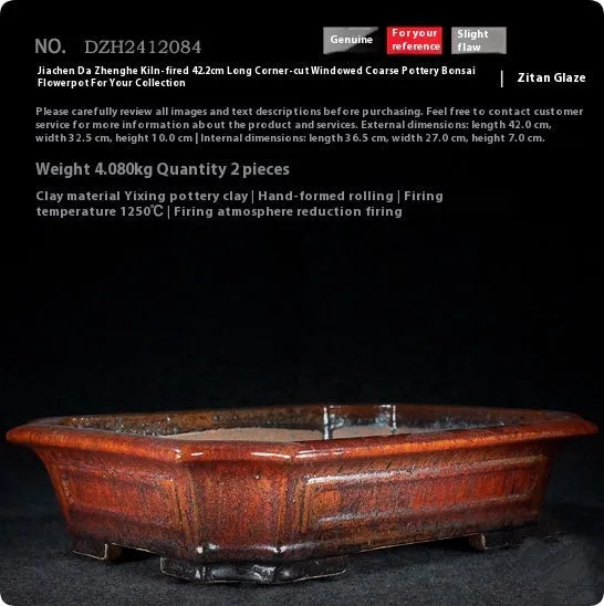 Antique large rectangular cut corner floating mouth flower pot in mixed wood and plum pile