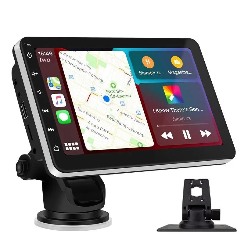 Wireless CarPlay car navigator with 7-inch screen and reversing camera on dashboard