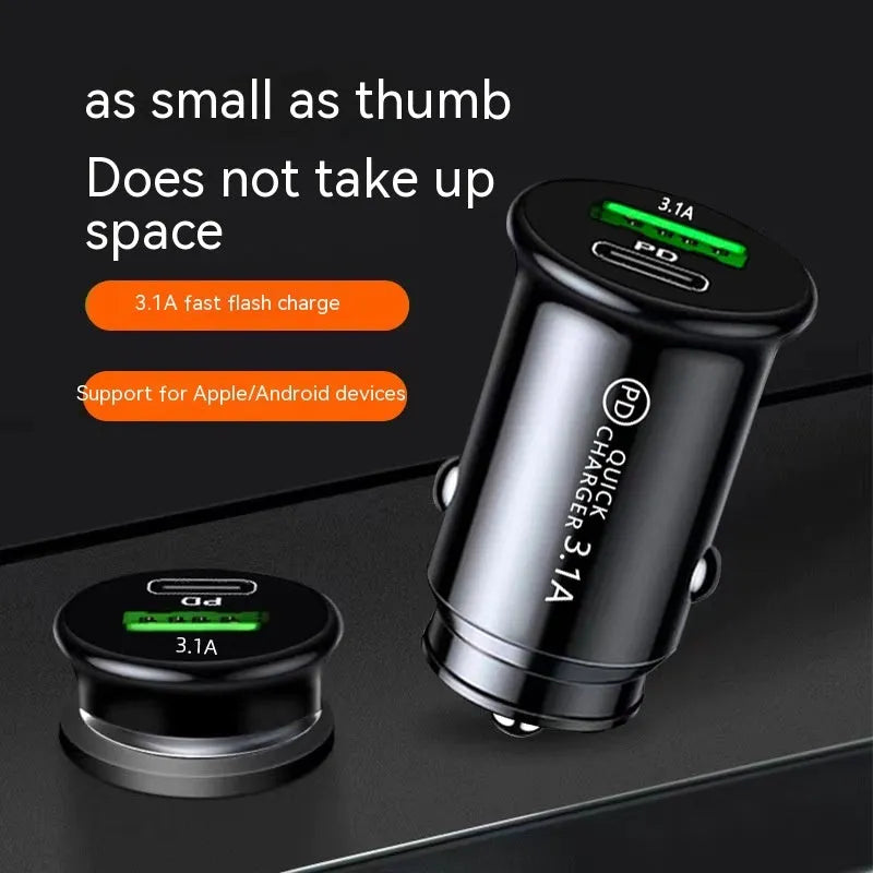 Black and white dual USB car charger for cigarette lighter socket with 12V/24V compatibility