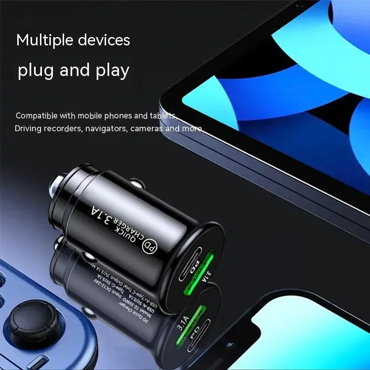 Black and white dual USB car charger for cigarette lighter socket with 12V/24V compatibility