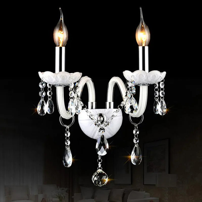 European double head crystal wall lamp with 340mm diameter and 430mm height in French style for living room