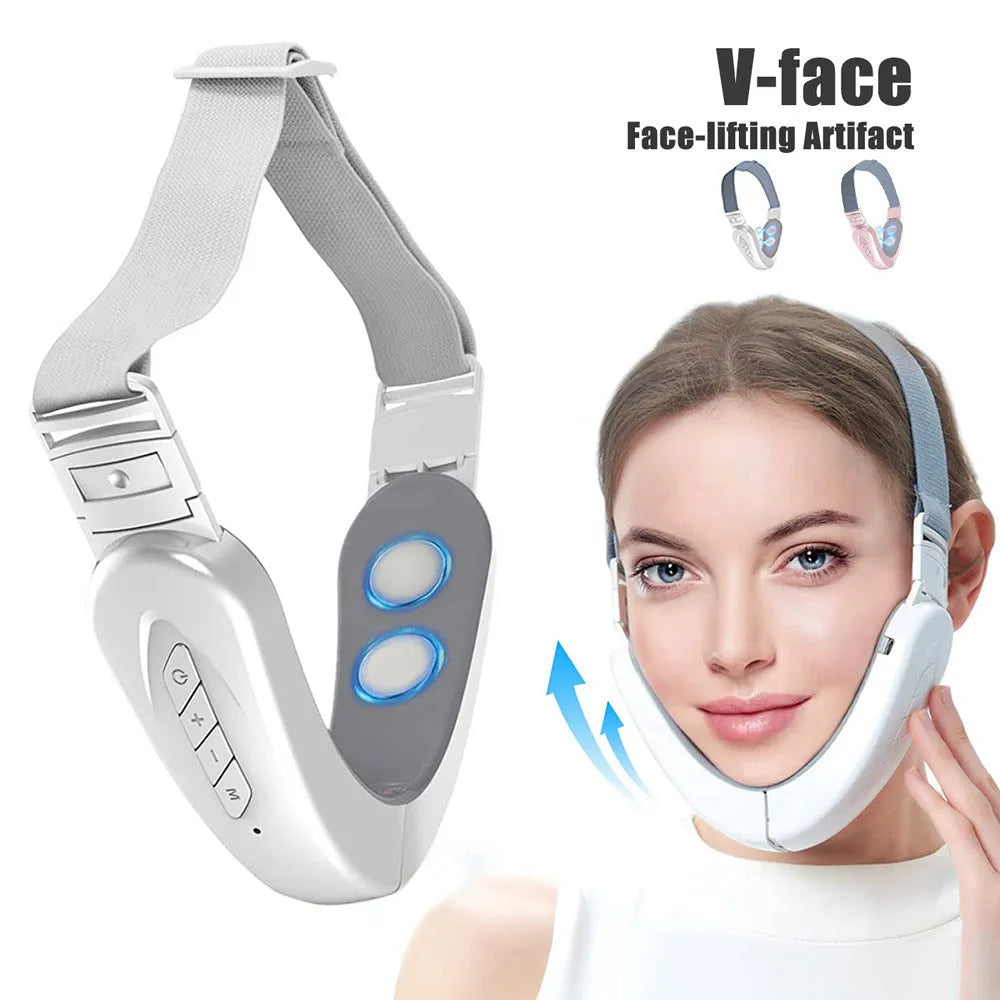 Vibration Massage V Face Beauty Instrument in White with USB-C charging cable in packaging