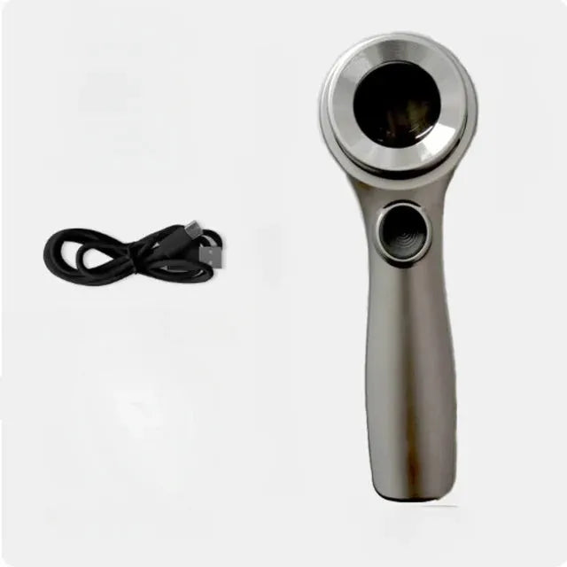 Black and silver electronic magnifying glass for jewellery appraisal with 30X lens and USB C cable.