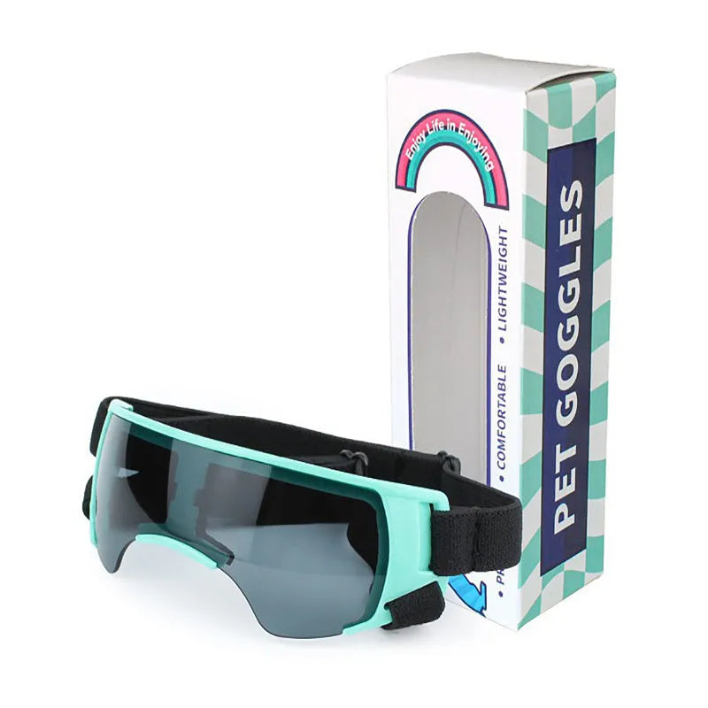 Dog sun-proof UV-proof goggles in black, blue, golden and pink with polycarbonate lenses and nylon ribbon strap