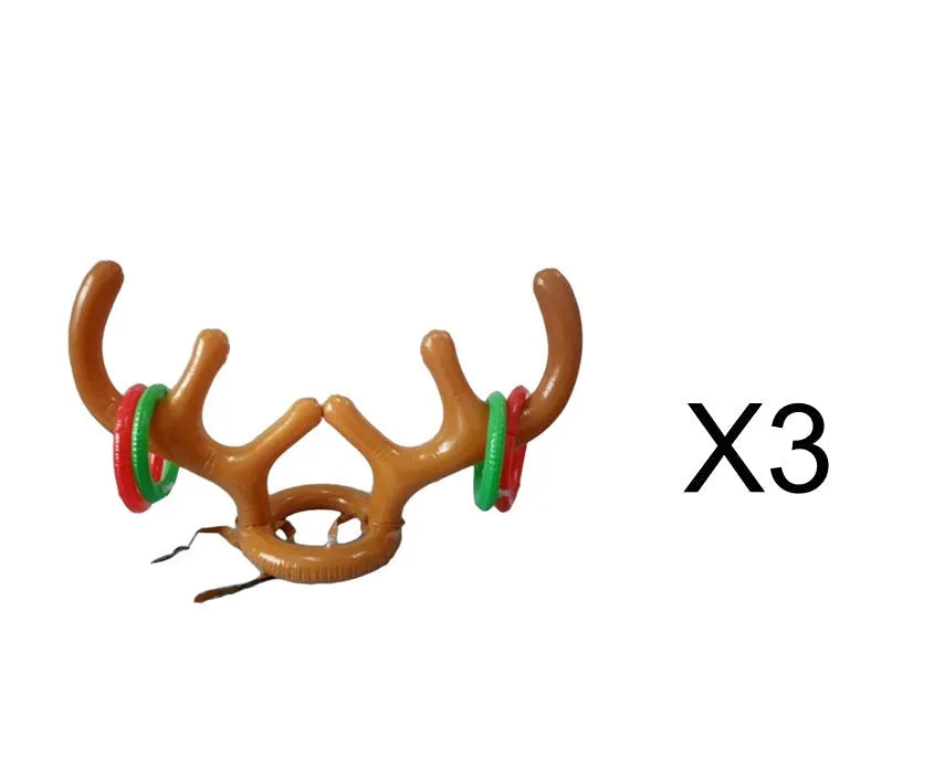 Inflatable reindeer antler hat ring toss game with 80cm antlers and 20cm PVC throwing rings for Christmas party