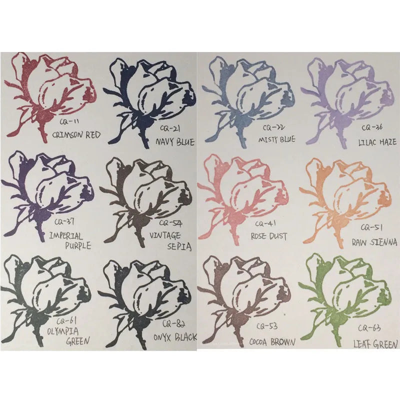 Rectangular oily ink pad for DIY rubber stamps in five colours: cocoa brown, fog blue, gray pink, green, leaf green.