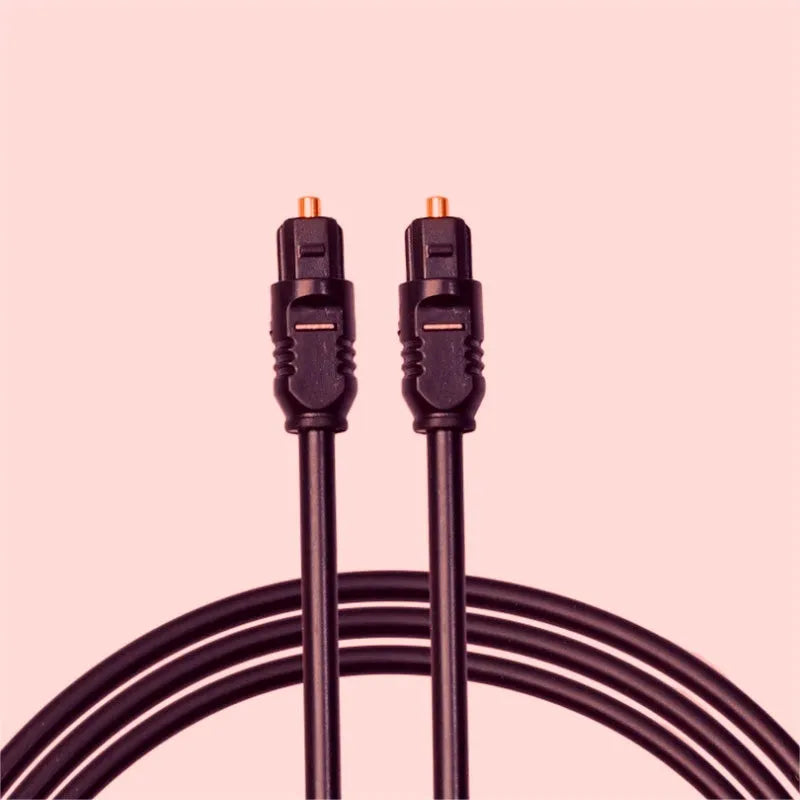 Black Toslink fibre optic audio cable with square connectors, 2m length