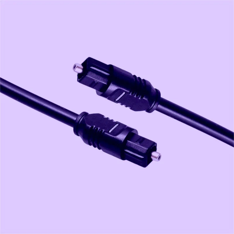 Black Toslink fibre optic audio cable with square connectors, 2m length
