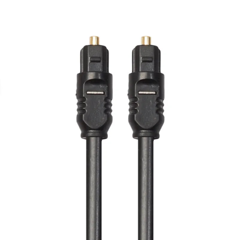 Black Toslink fibre optic audio cable with square connectors, 2m length