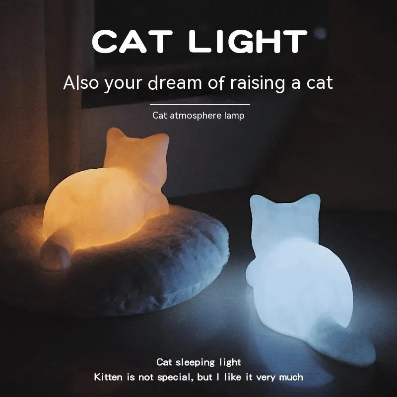 Vinyl cat night light, battery operated, 13 x 13 x 34 cm, cat-shaped lamp for bedside table or shelf