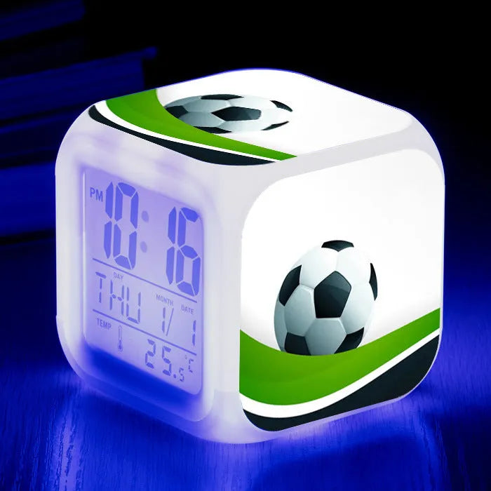 Cartoon football pattern alarm clock with mute function for students and children