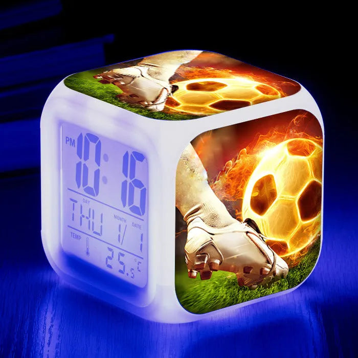 Cartoon football pattern alarm clock with mute function for students and children