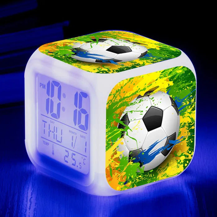 Cartoon football pattern alarm clock with mute function for students and children