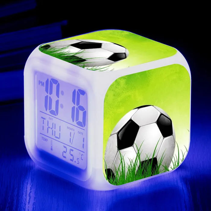 Cartoon football pattern alarm clock with mute function for students and children