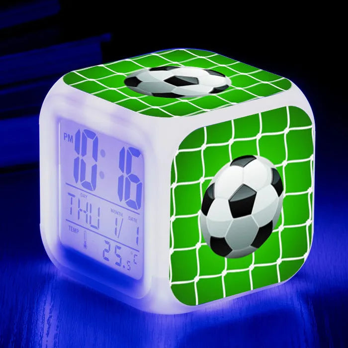 Cartoon football pattern alarm clock with mute function for students and children