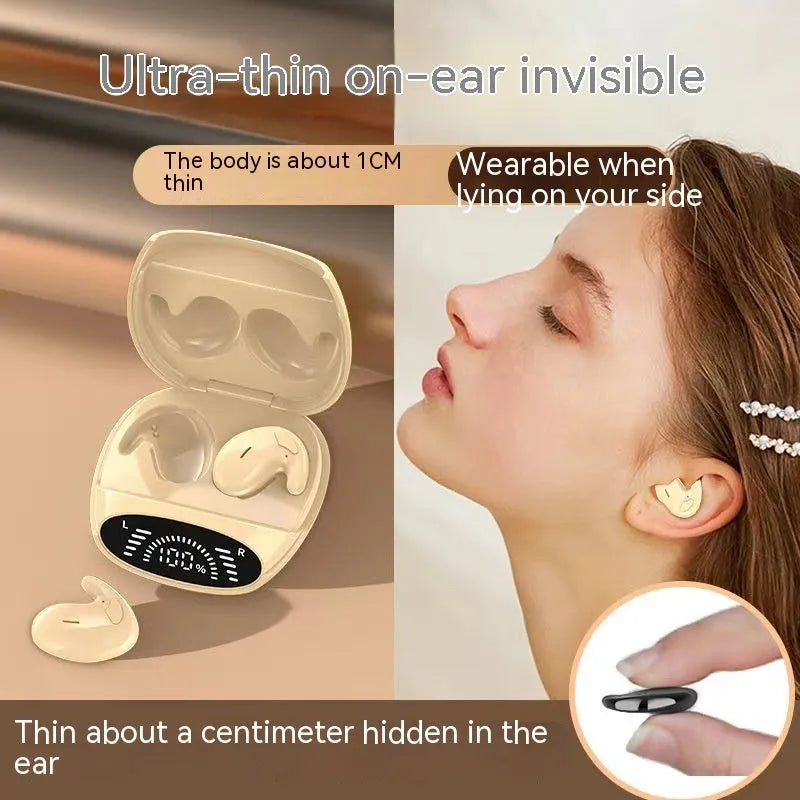 Binaural Bluetooth headset with noise reduction in black, featuring ear-sticking design and Jerry chip for wireless calls up to 10 metres