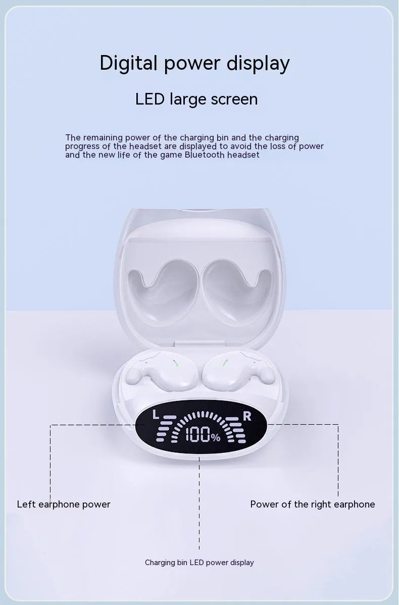 Binaural Bluetooth headset with noise reduction in black, featuring ear-sticking design and Jerry chip for wireless calls up to 10 metres