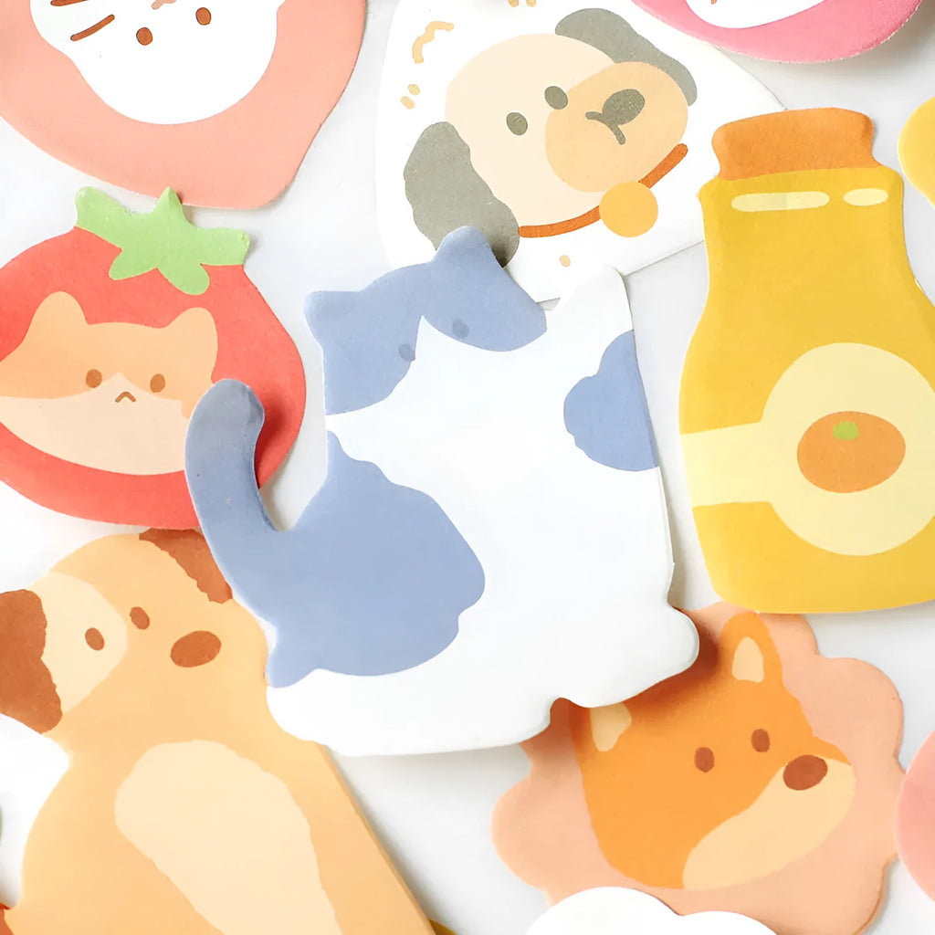 Small animal shaped sticky note set showing designs like Good Night Bunny and Puppy Sofa