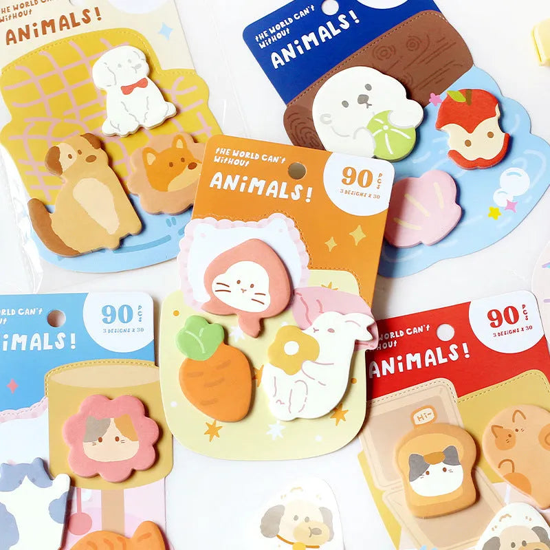 Small animal shaped sticky note set showing designs like Good Night Bunny and Puppy Sofa