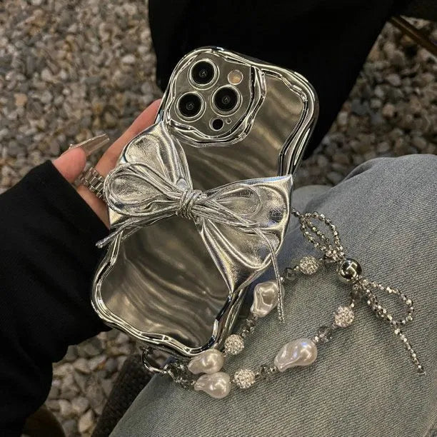 Bow lanyard feilin phone case for iPhone 11 to 15 Pro Max, single shell or bracelet