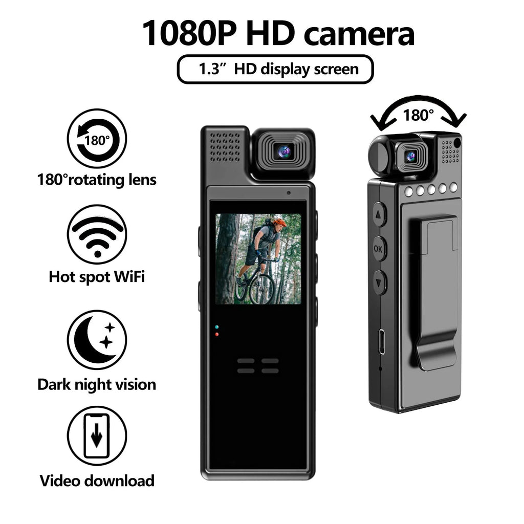 L9 HD night vision conference recorder outdoor sports camera with rotatable lens black 97.6mm body