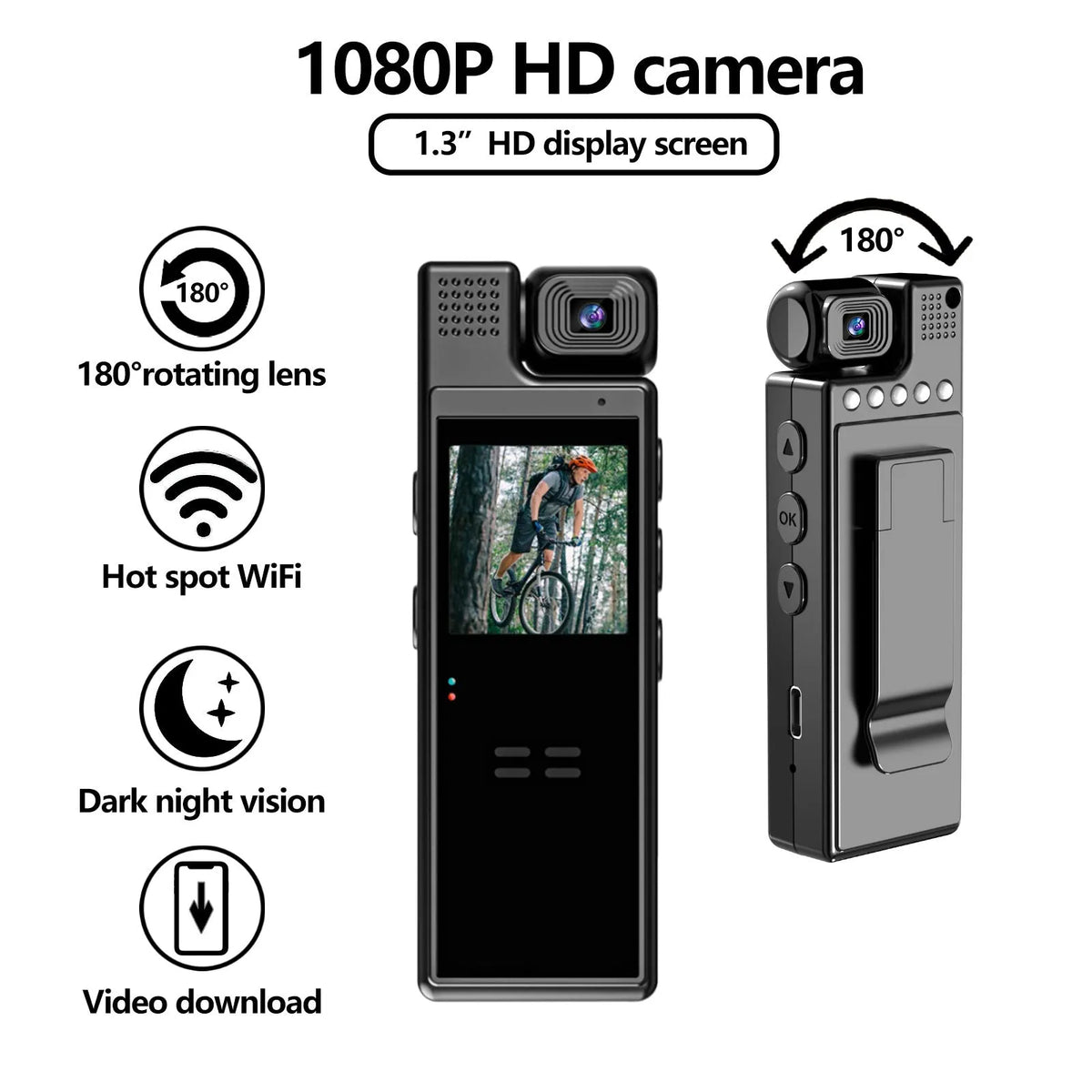 L9 HD night vision conference recorder outdoor sports camera with rotatable lens black 97.6mm body
