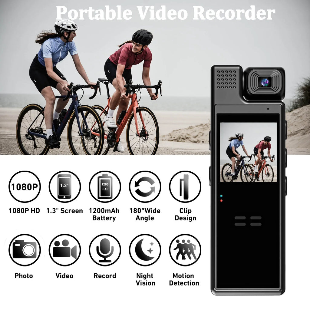 L9 HD night vision conference recorder outdoor sports camera with rotatable lens black 97.6mm body
