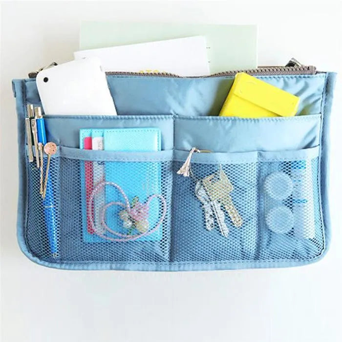 Travel cosmetic organizer bag double zipper 28.5x18.5x10cm 210T polyester silk cotton 90g
