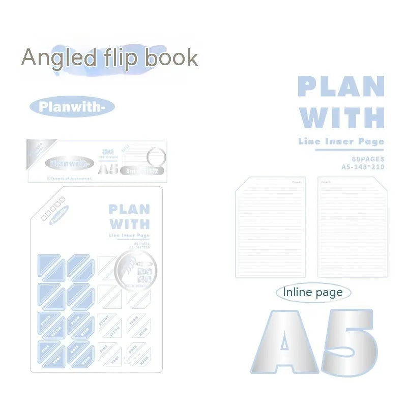 Oblique Angle Book Series Salt Series notebook in A5 or B5 size with a choice of white, plaid blue, or blue cover.