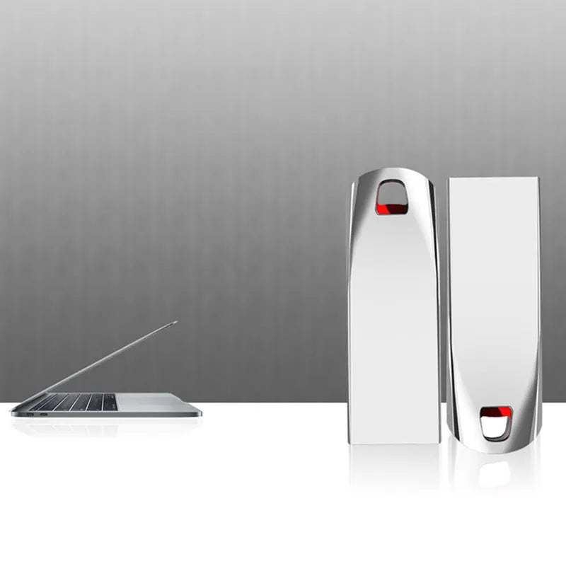 Metal USB flash drive with USB 2.0 interface, capacities from 8GB to 2TB, creative design, portable storage device.