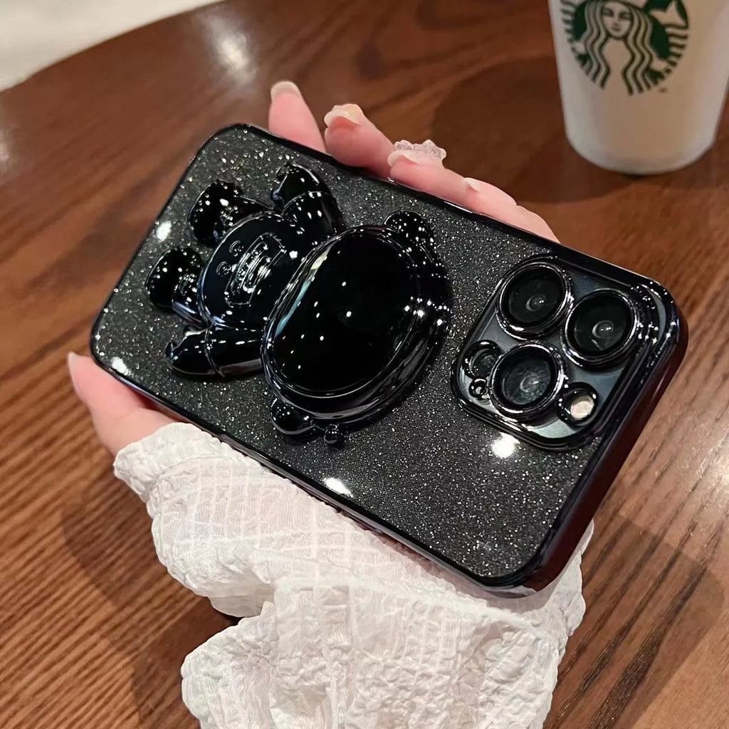 Astronaut glitter phone case with bracket, electroplated TPU cover for iPhone, multiple colours