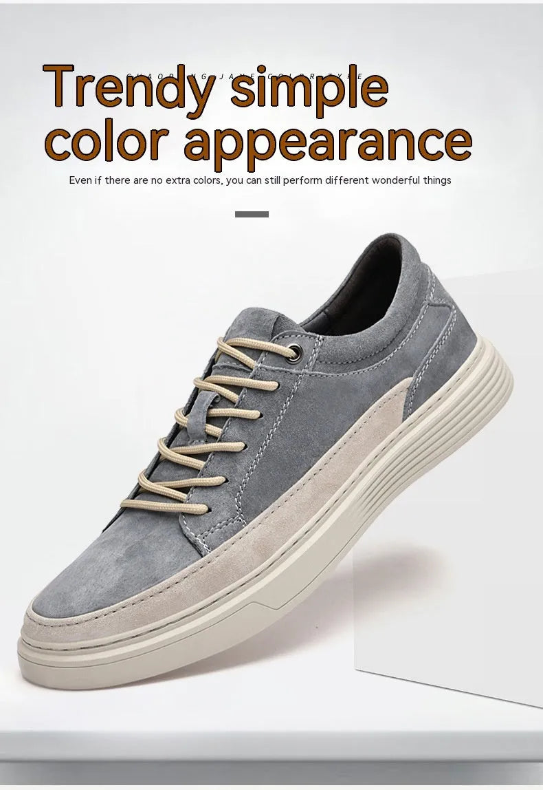 Men's gray casual skate shoes with pigskin upper and rubber sole on a white background.