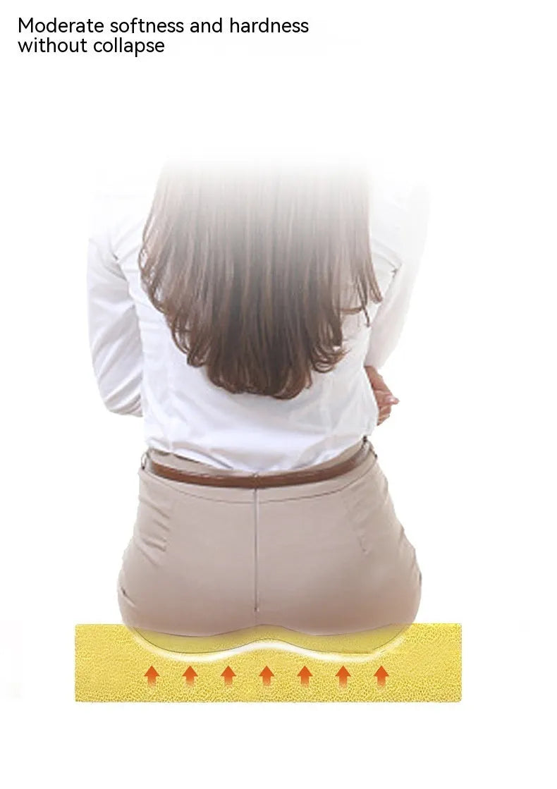 Black car seat cushion measuring 42cm wide by 39cm deep by 6cm thick