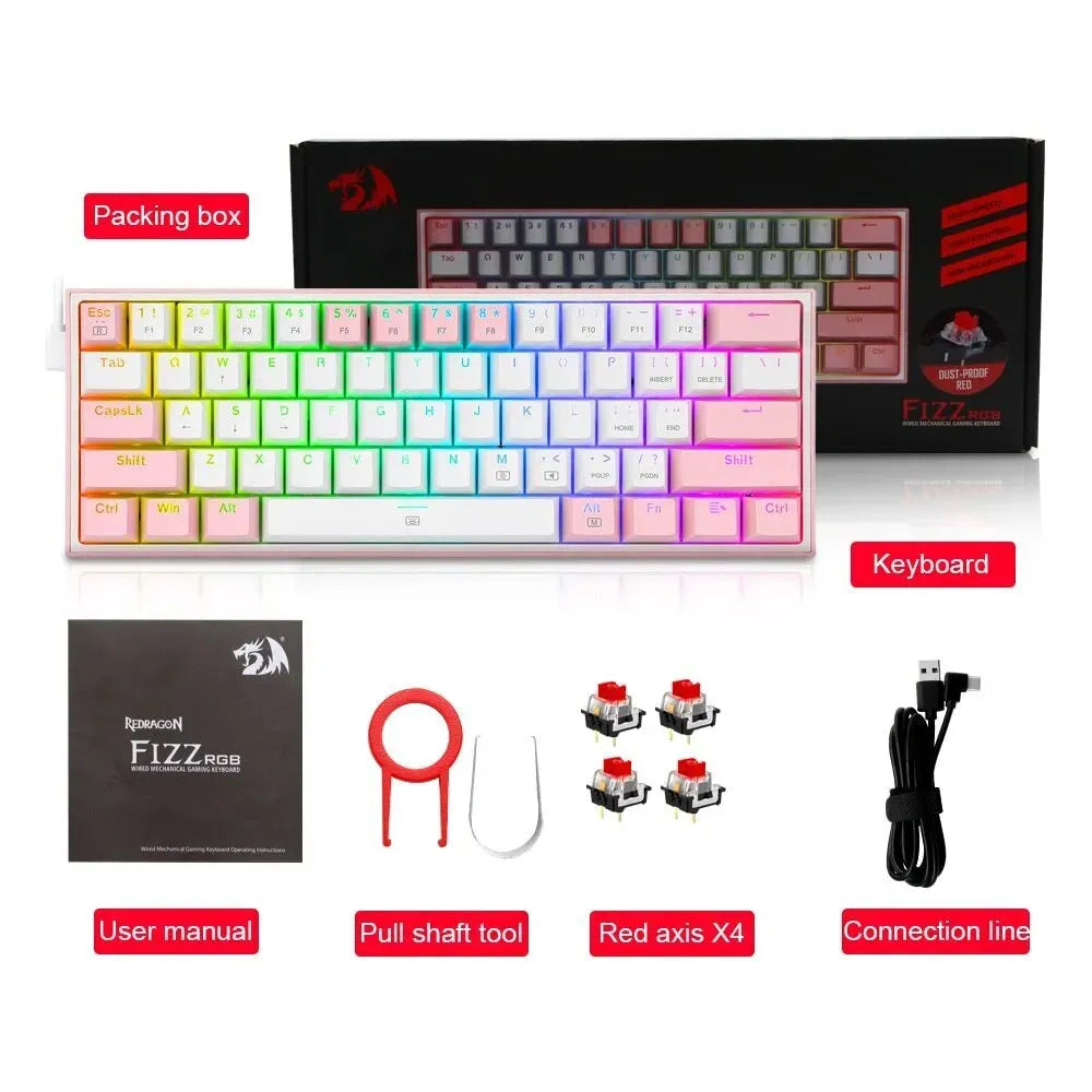 White pink K617 mechanical gaming keyboard with RGB backlighting and dual-keycap set