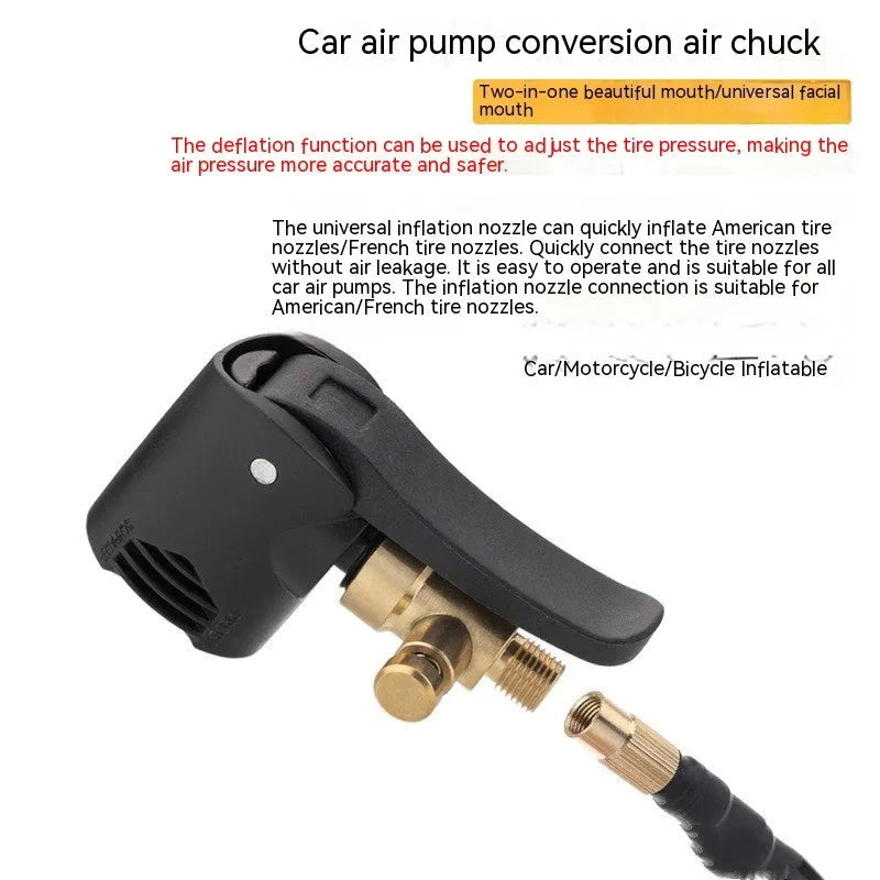 Vehicle air conversion inflatable chuck two-in-one nozzle with hose and connectors