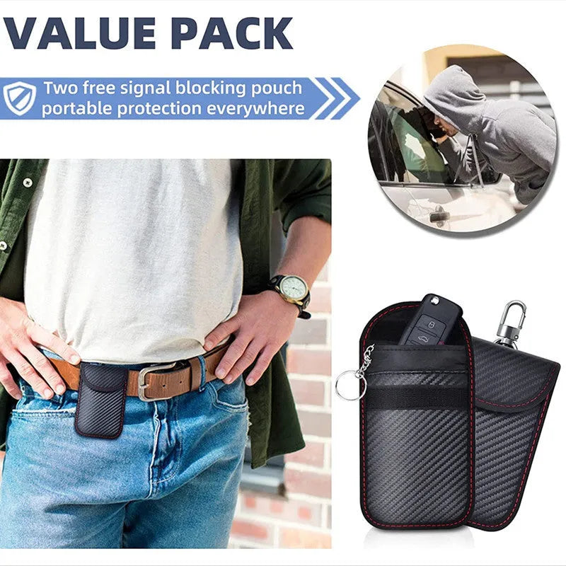 Carbon fibre RFID shielding box and two matching key cases with nano protection lining