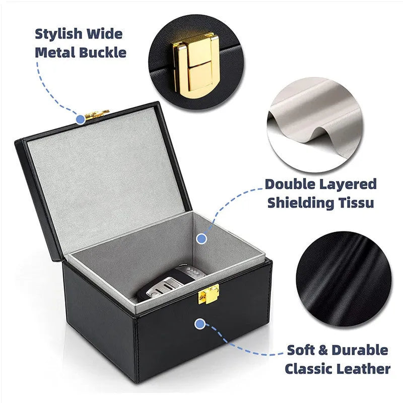 Carbon fibre RFID shielding box and two matching key cases with nano protection lining