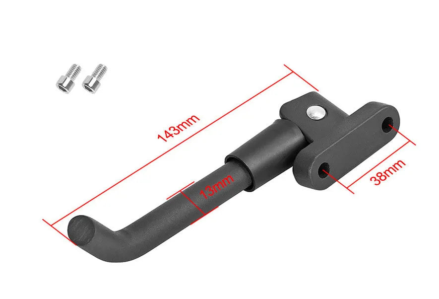 Aluminium alloy electric scooter foot brace accessory in black, white and grey colours with screws.
