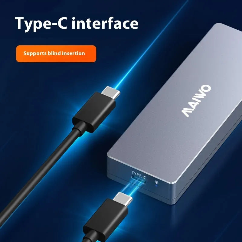Silver aluminium M.2 NVMe SSD enclosure with USB Type-C port and installation accessories including screwdriver and screws